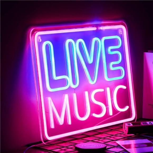 Live Music Wall Sign Neon LED Vivid Bright Color Music Sign for Decor USB Power - Picture 2 of 14